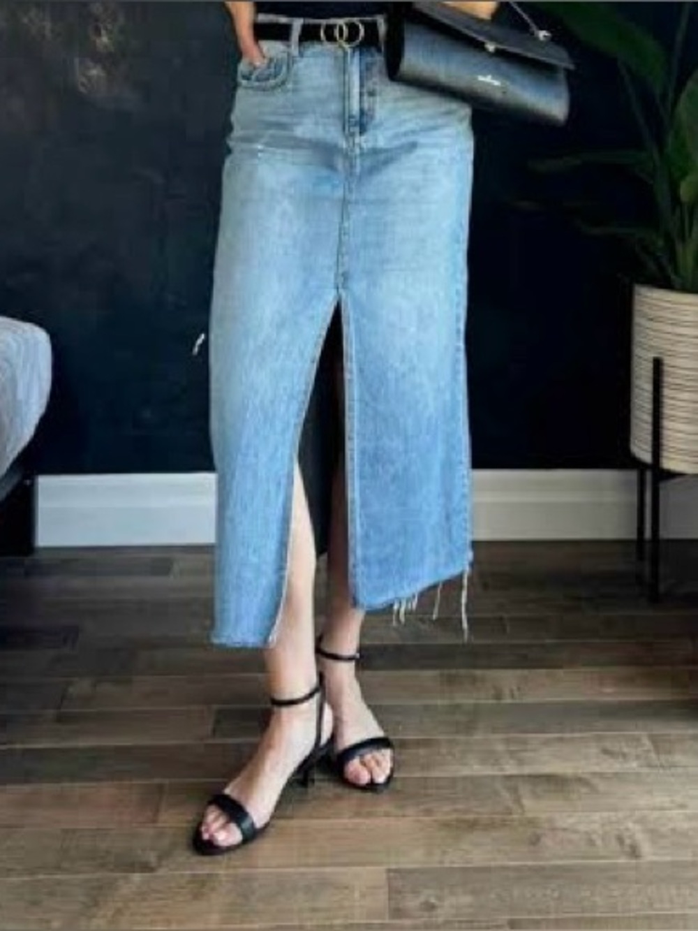 Almost Famous Light Blue Jean Skirt with Raw Hem